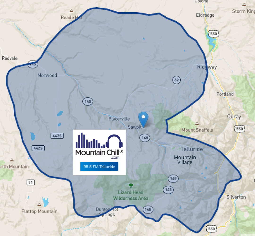 Radio station local coverage area near Telluride.